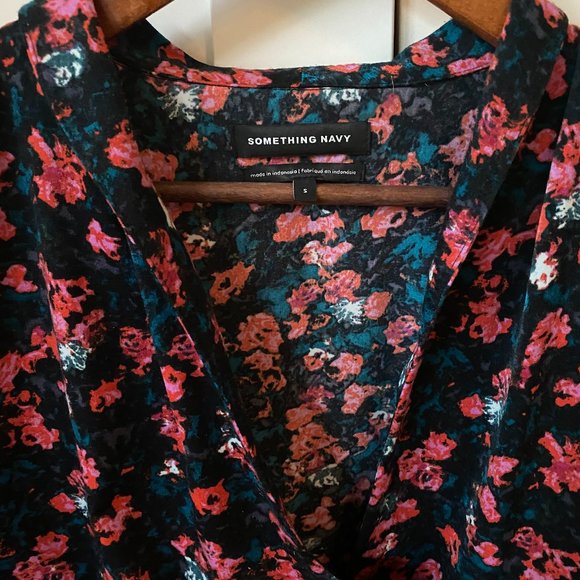 Something Navy Wrap Front Floral Blouse - Picture 2 of 2